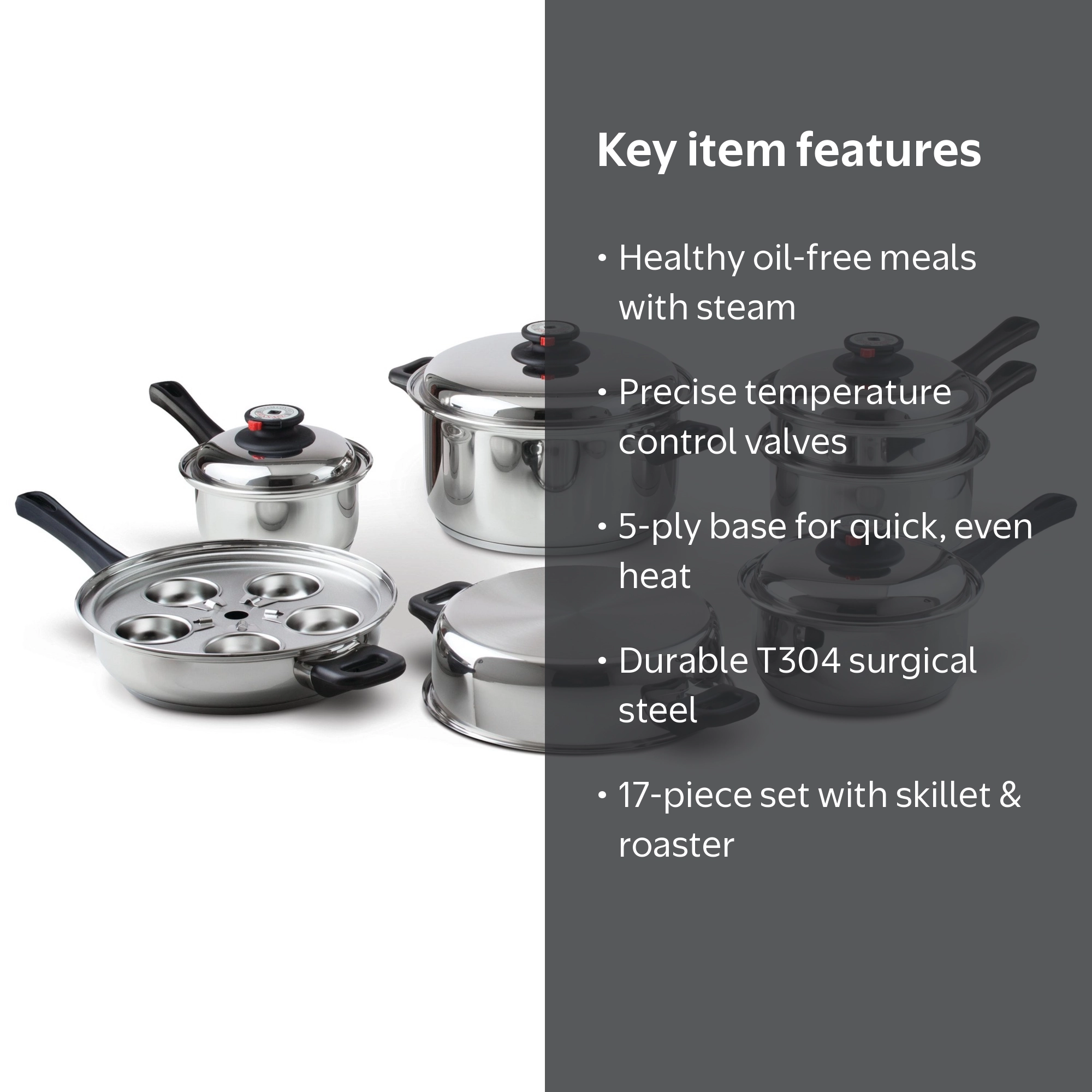 Maxam 9-Element Waterless Cooking Pot & Pan Set, Durable Stainless