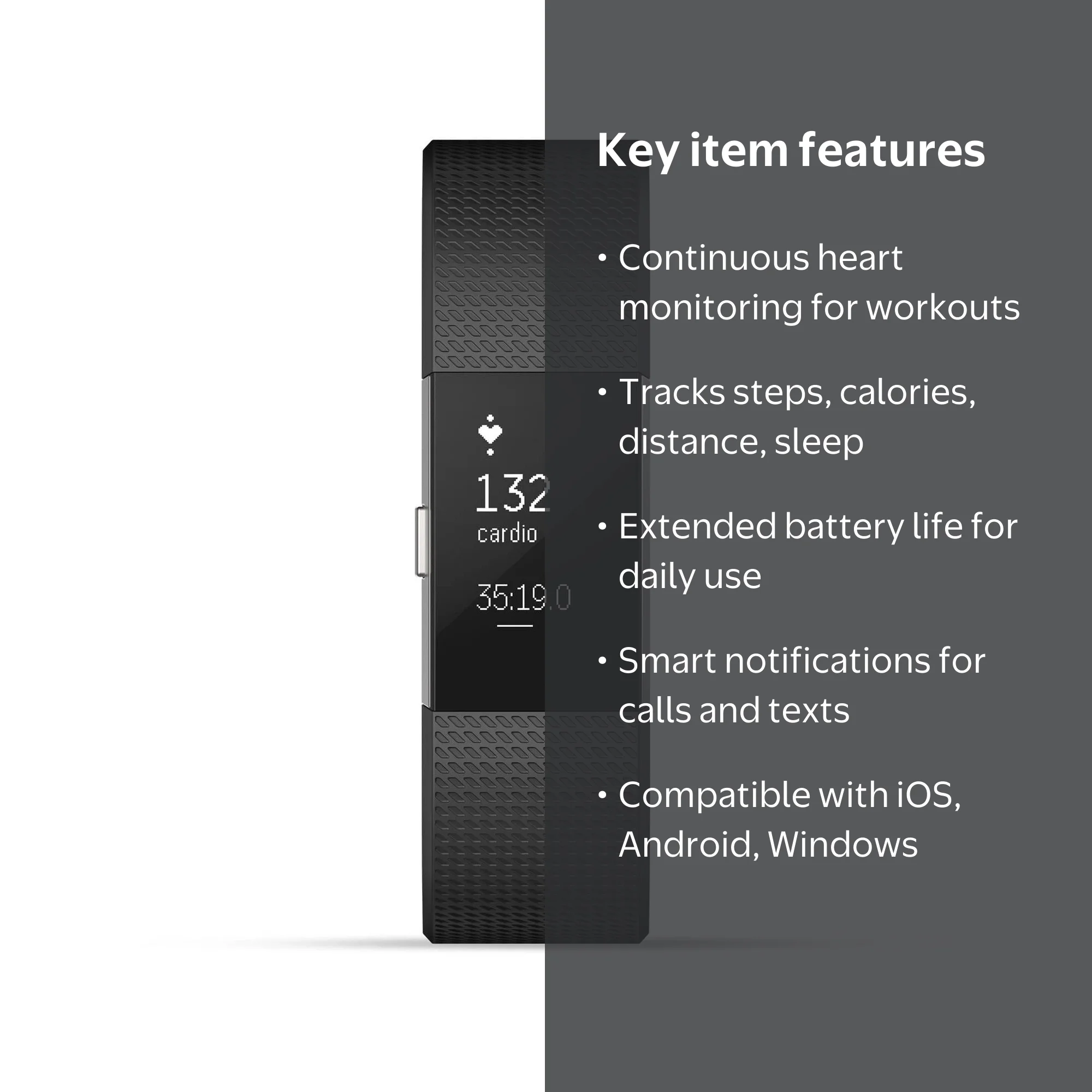 Fitbit Charge 2 Silver - Large, Wireless Fitness Activity Tracker