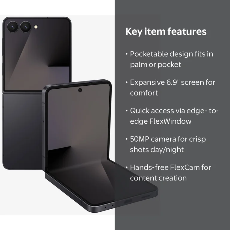 Samsung, Smartphone, Z Flip7 256GB, Unlocked Jet Black - Walmart.com
