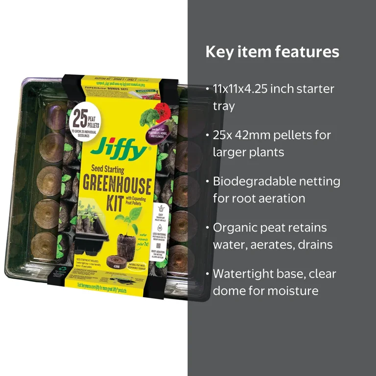 Jiffy 25 Cell Seed Starting Greenhouse with 42mm Peat Pellets w
