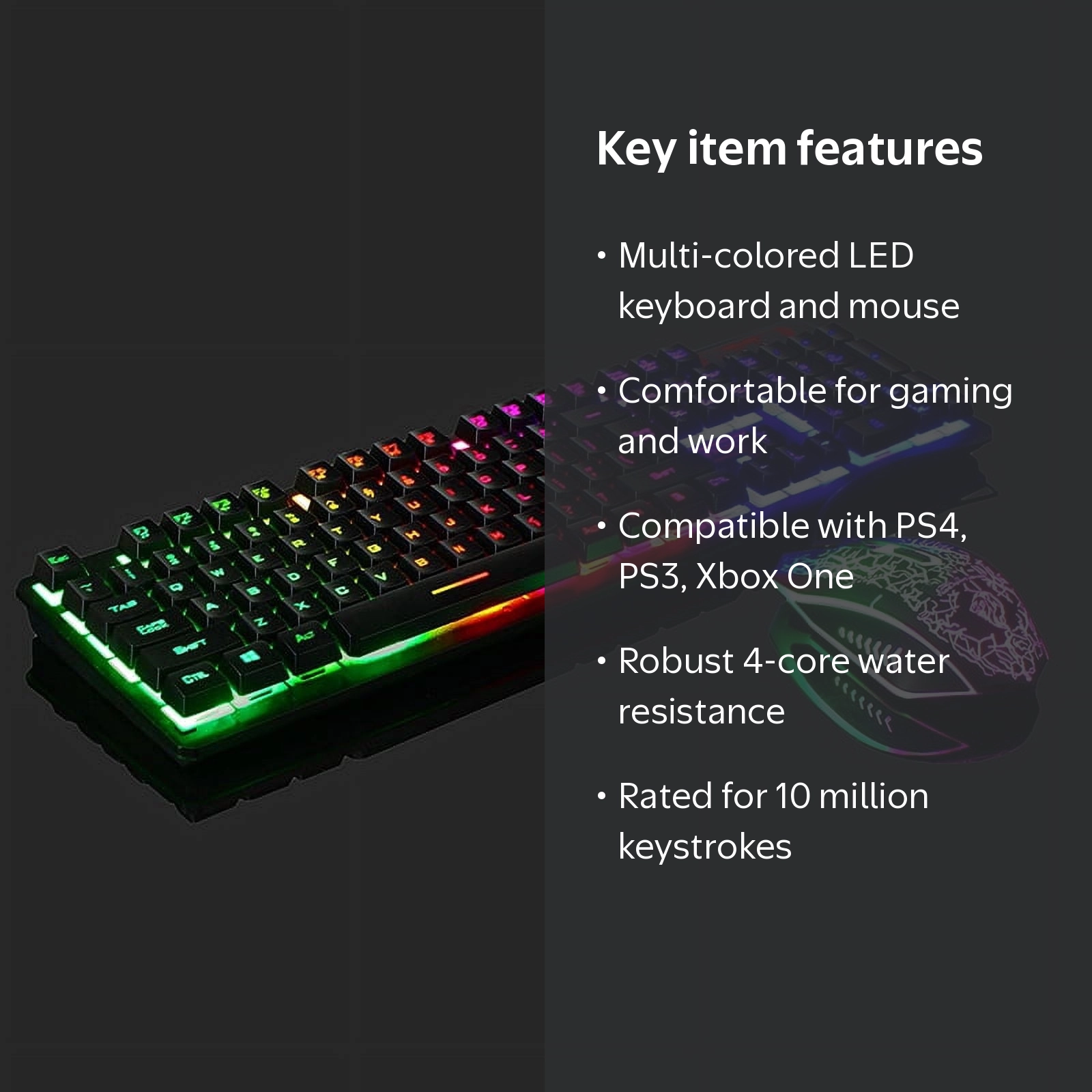 Party Zealot, Rainbow Gaming Keyboard and Mouse Set, Multicolor
