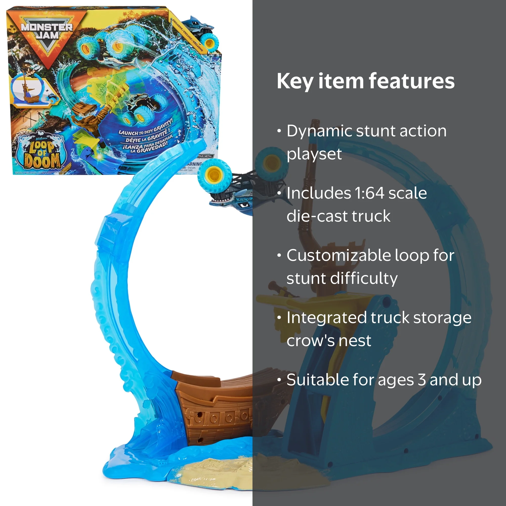 Monster Jam, Megalodon Loop of Doom 16 inch Wide Playset with