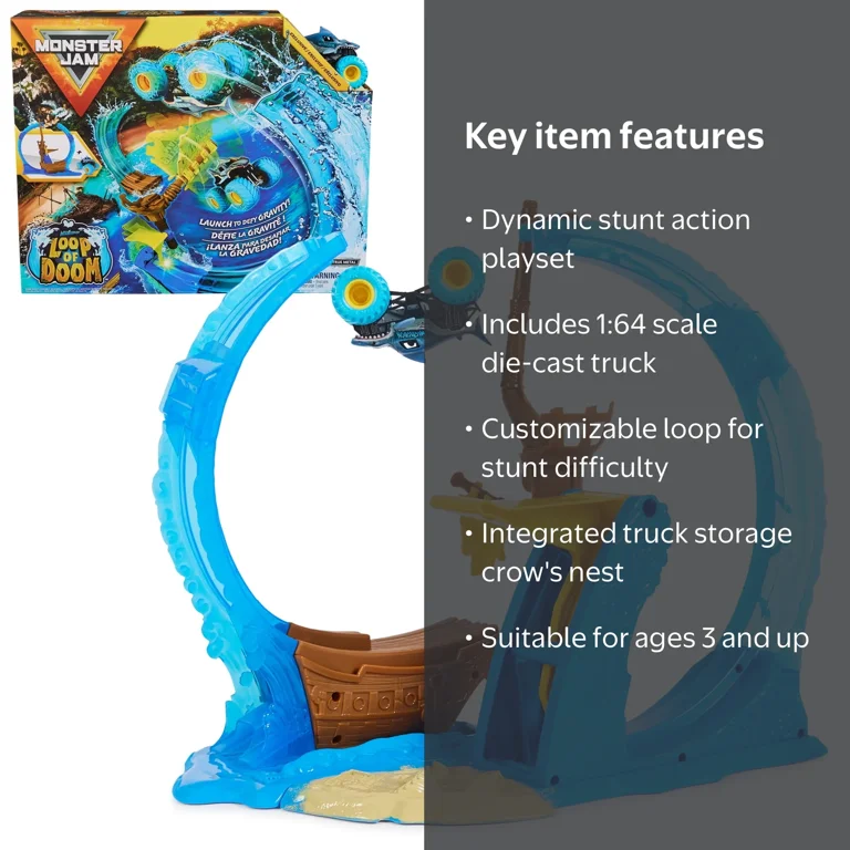 Monster Jam, Megalodon Loop of Doom 16 inch Wide Playset with