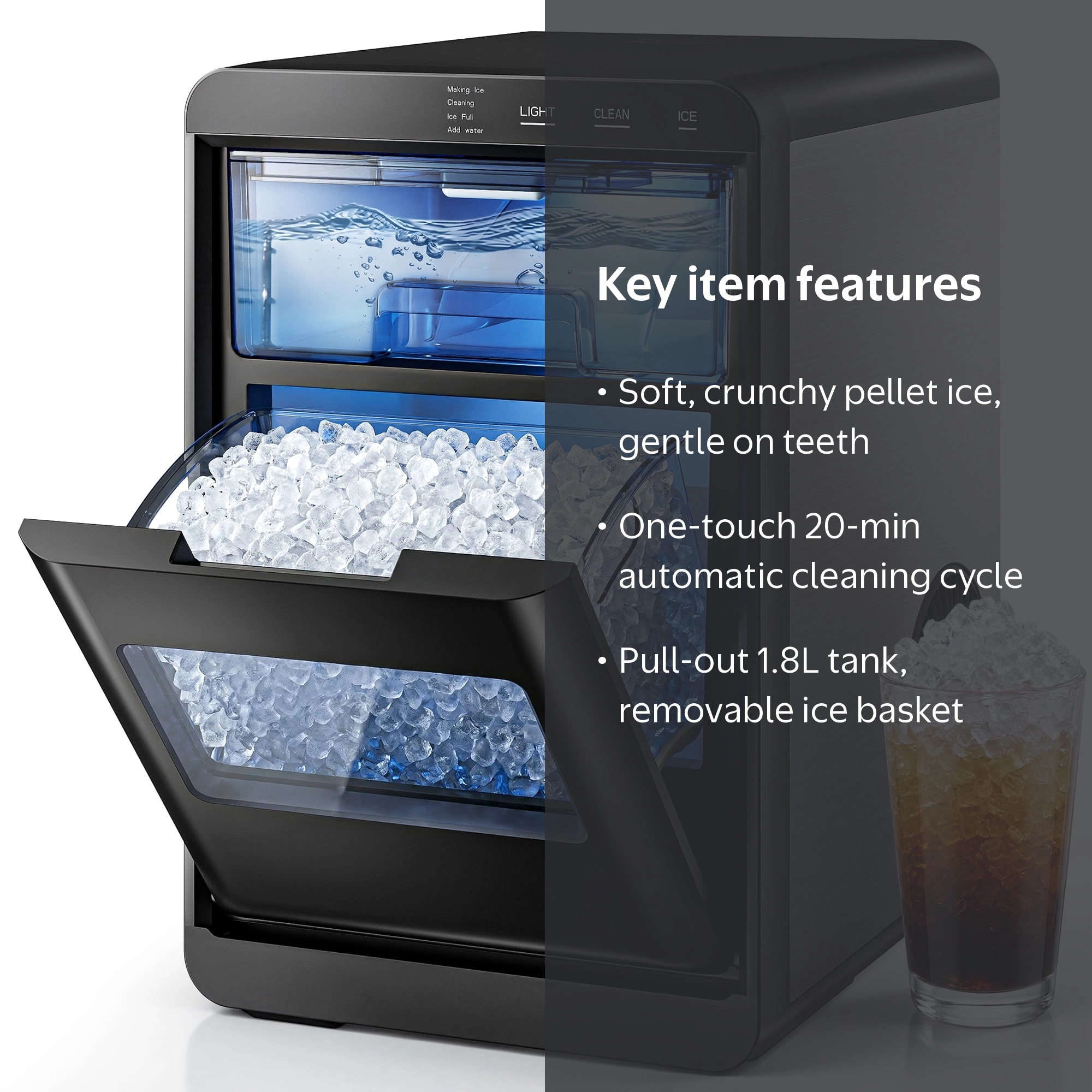 SIMZLIFE Nugget Ice Maker, 44lbs/24H, Self-Cleaning, Portable
