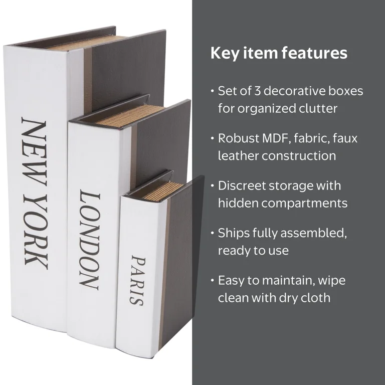 DecMode Wooden Decorative Box Set with Typography Storage Faux