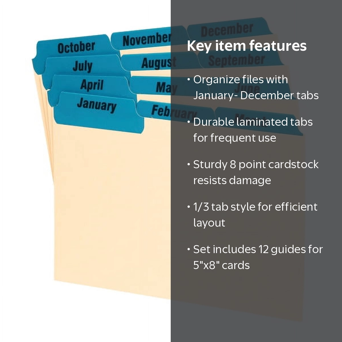 Oxford, Laminated Index Card Guides, 4 x 6, Monthly, Manila, 12