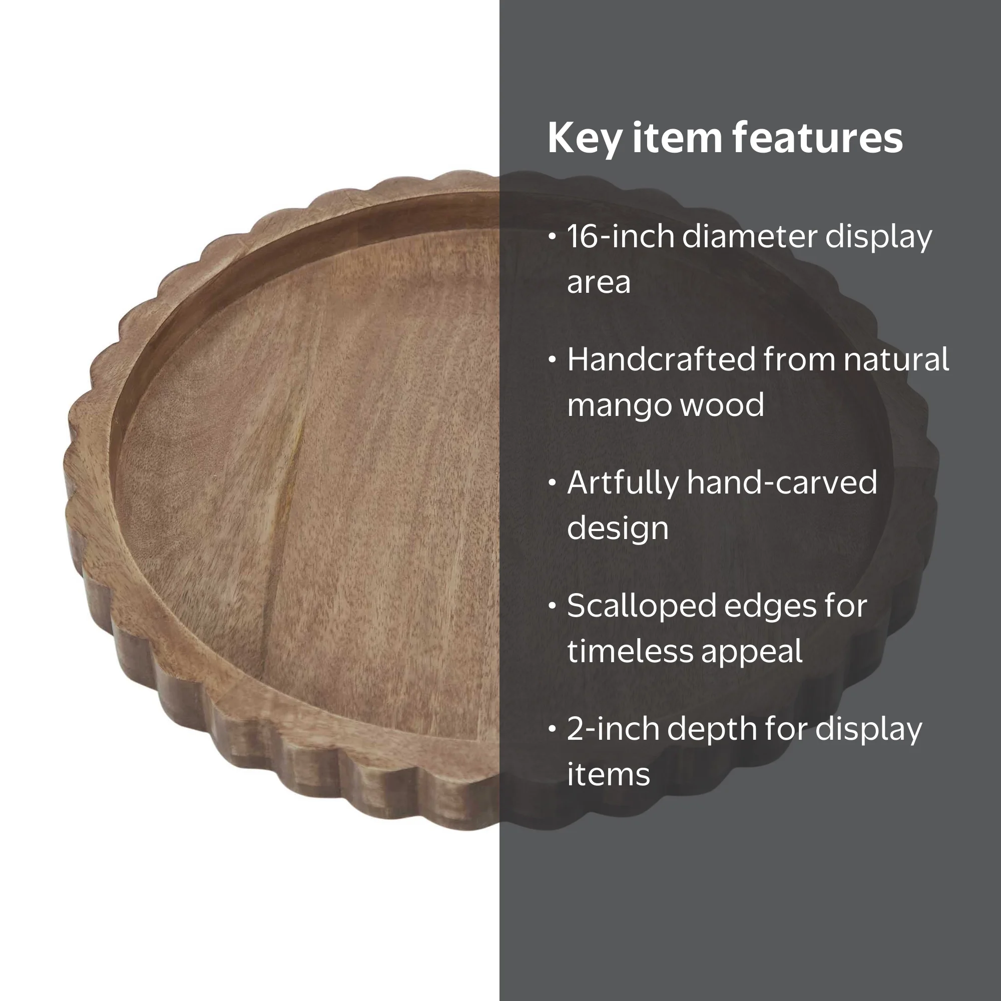 My Texas House Natural Mango Wood Round Decorative Tray, 16