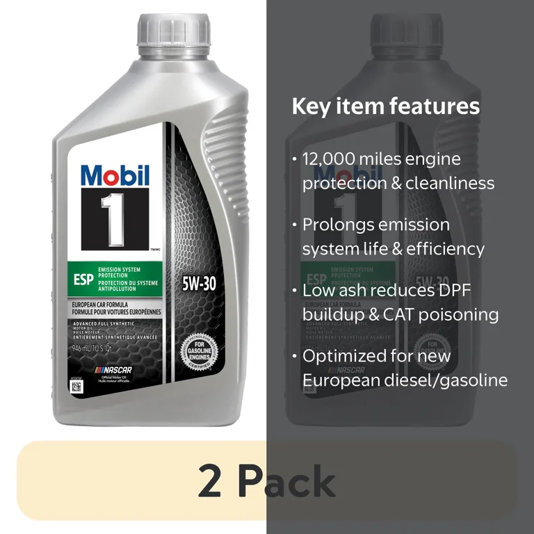 2 pack) Mobil 1 ESP Full Synthetic Motor Oil 5W-30, 1 Quart