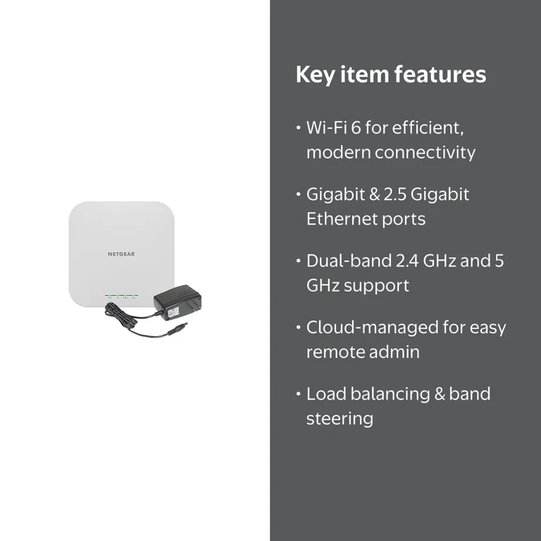 NETGEAR WAX610 Dual-Band Wi-Fi 6 Access Point, Ethernet and