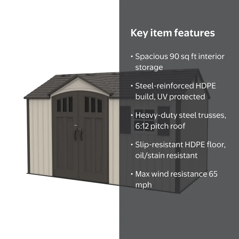 Lifetime Polyethylene Storage Shed, 90 sq ft., 12.5 ft. x 8 ft. x