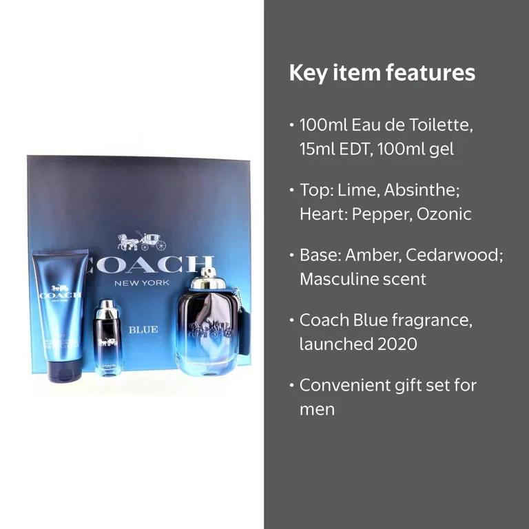 Coach, Men's Fragrance Gift Set, 3pc, Blue, Eau de Toilette