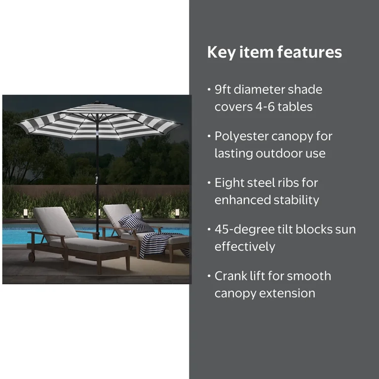 amazon black and white patio umbrella Sunnyglade 9' Outdoor Table Umbrella 8 Ribs Does not include optional base Safavieh Outdoor Buti 9ft Crank