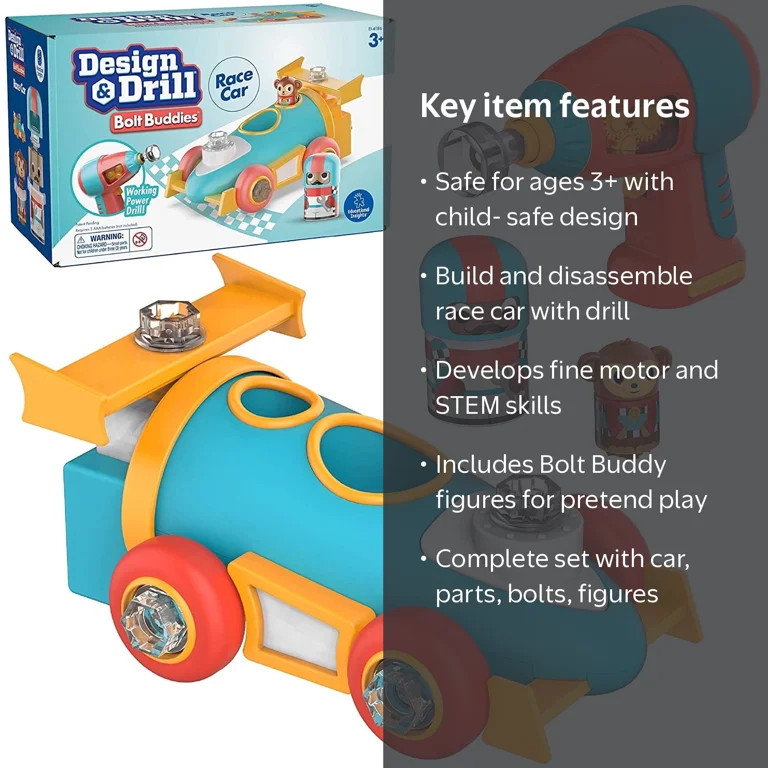 Educational Insights Design and Drill Bolt Buddies Race Car Play