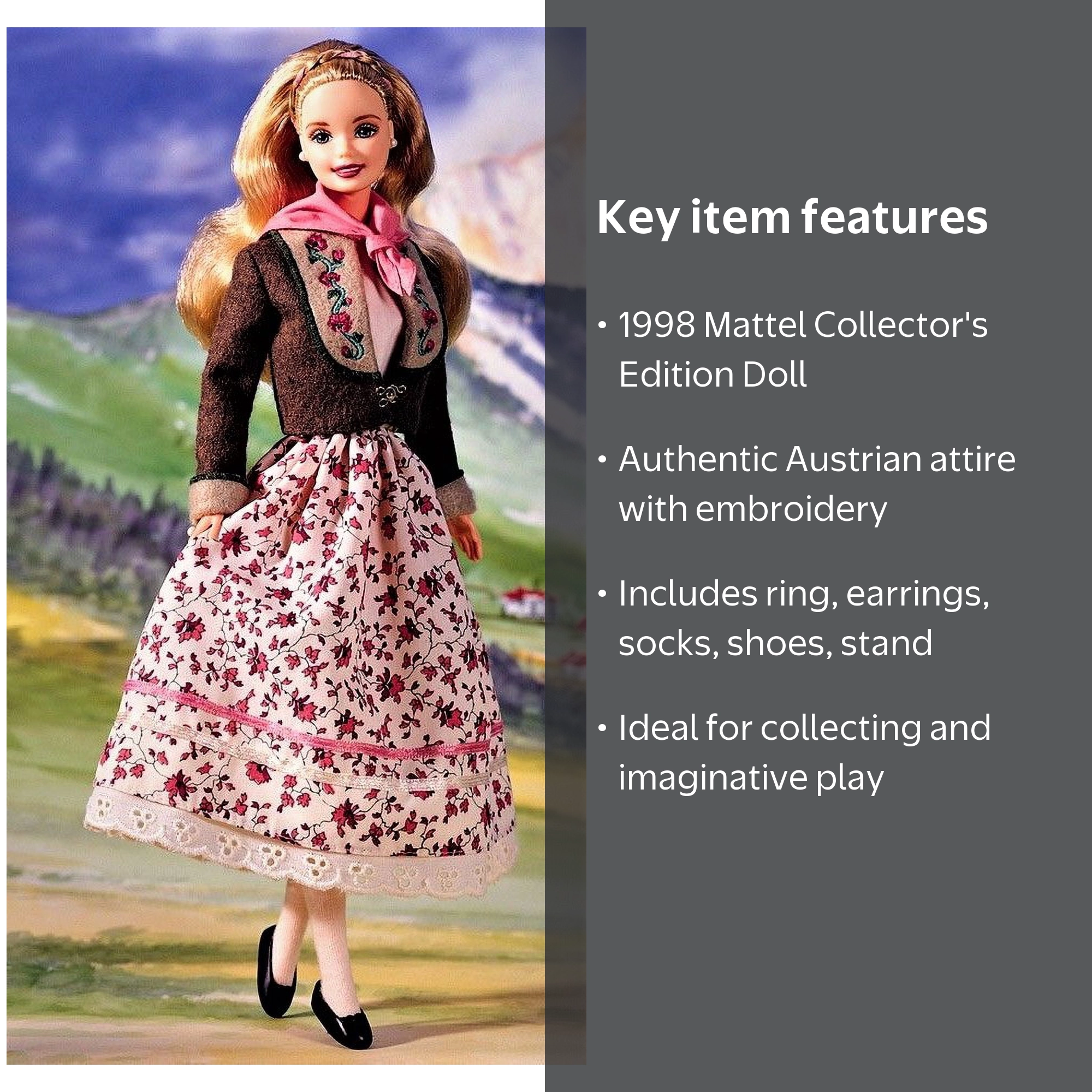 マックヒストリアルピンコレクション1998年 Austrian Barbie Dolls of the World Collector Edition 1998 Mattel