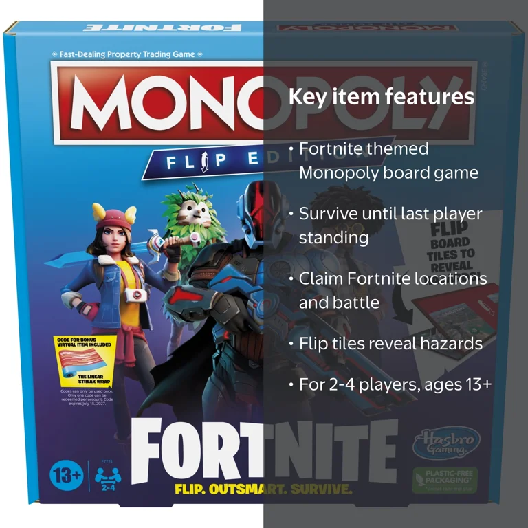 Hasbro Monopoly Fortnite Flip Edition, Strategy Board Game for