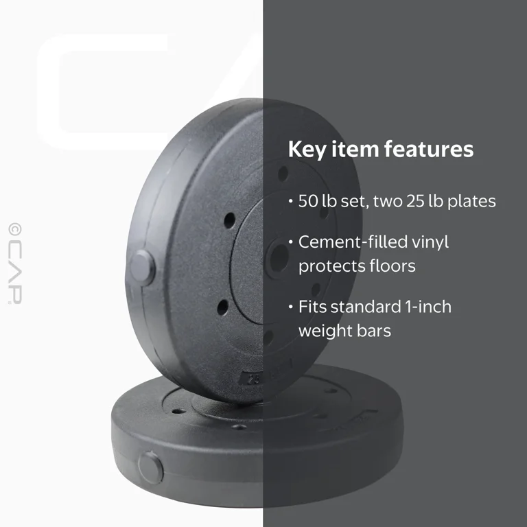 KJ★バーベルプレートセット10×2 5×2 2.5×6 1.25×6 CAP Barbell Standard Vinyl Weight Plate Set, 50 lb (25 lb x 2