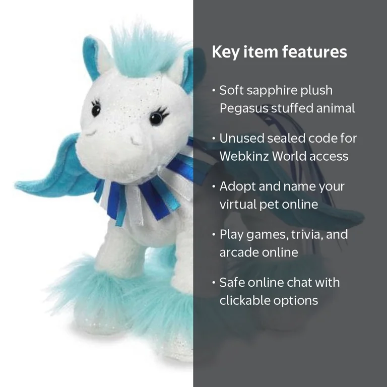 Webkinz Sapphire Pegasus Plush Stuffed Animal, Unused Sealed Code