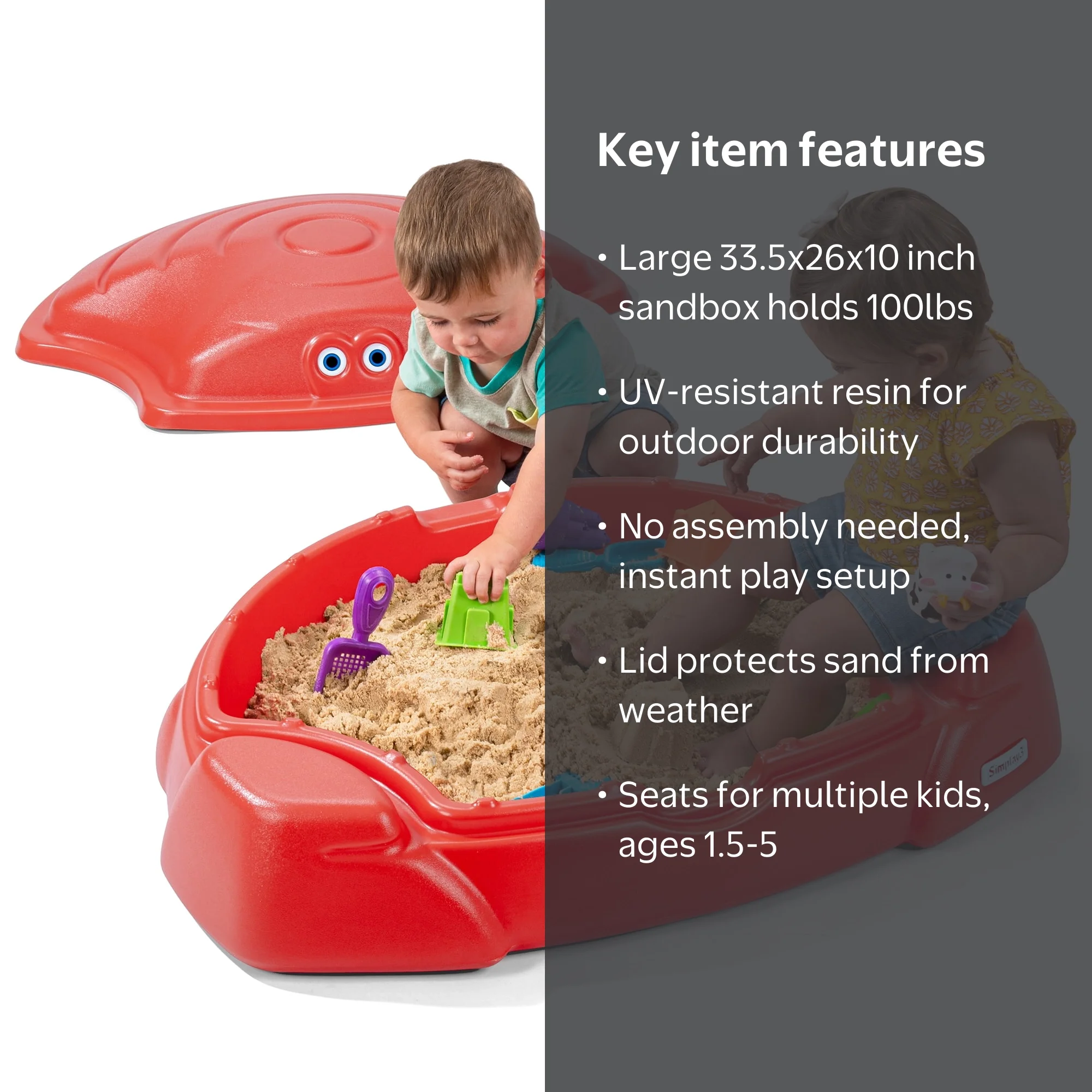Simplay3 Coastal Crab Red Outdoor Sandbox with Cover for Kids