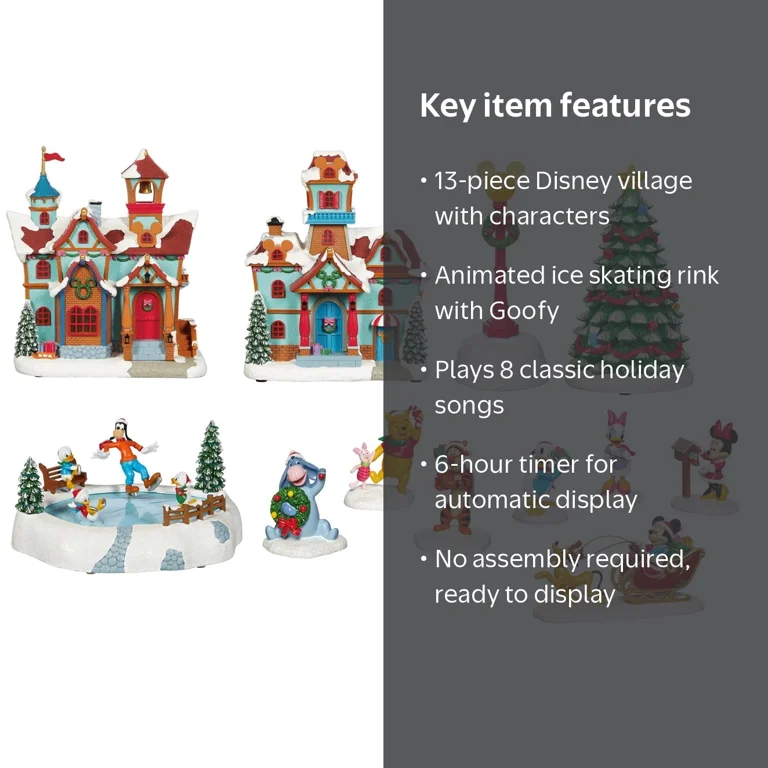 Disney, Holiday Village, 13-Piece Set with lights and music