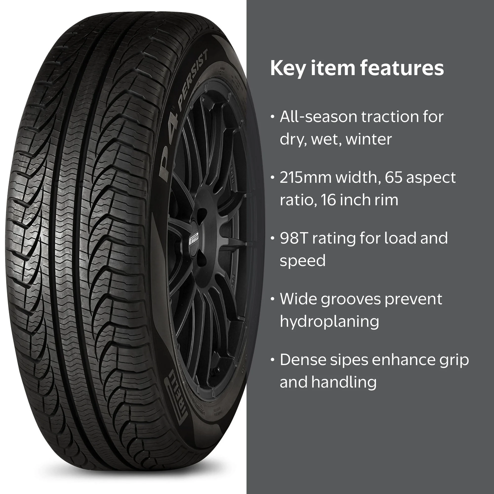 Pirelli P4 Persist AS Plus 215/65R16 98T All Season Passenger Tire