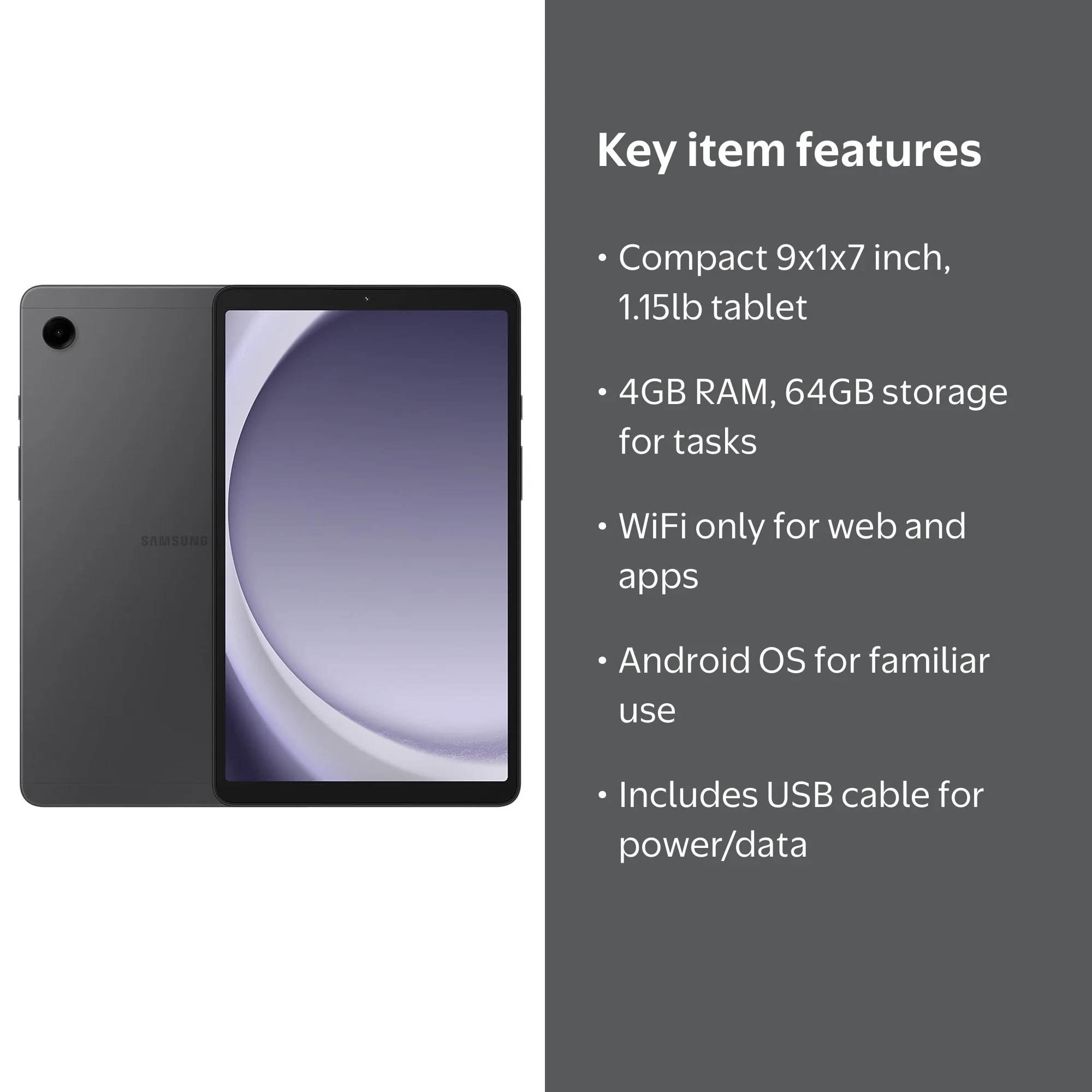 Samsung, Galaxy Tab A9, SM-X110, 64GB 4GB RAM WiFi Gray - Walmart.com