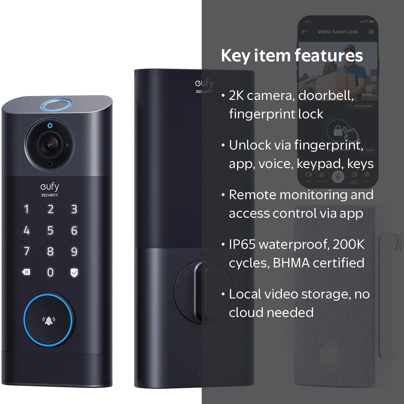 Eufy Security Smart Lock S230 – Keyless Fingerprint Lock With Wi-Fi, IP65 Weatherproof, BHMA Certified, 10,000mAh Battery (Updated E130)