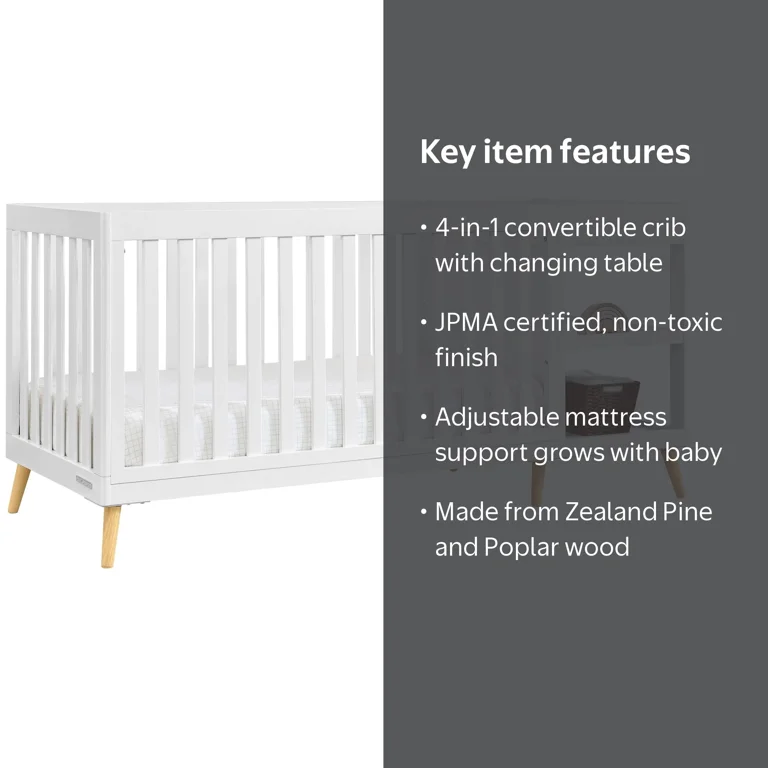 Delta Children Essex 4-in-1 Convertible Crib and Changer, Bianca