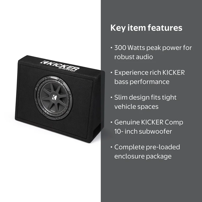 Kicker, Subwoofer Enclosure, 43TC104, Black thin profile - Walmart.com