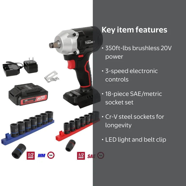 Hyper Tough 20V Max Brushless 1/2-inch Cordless Impact Wrench and
