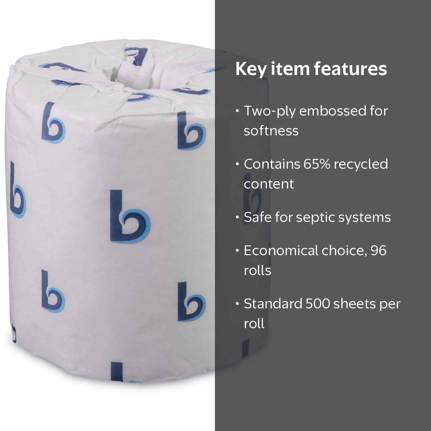 Boardwalk Two-Ply Toilet Tissue, Septic Safe, White, 4.5 x 3.75