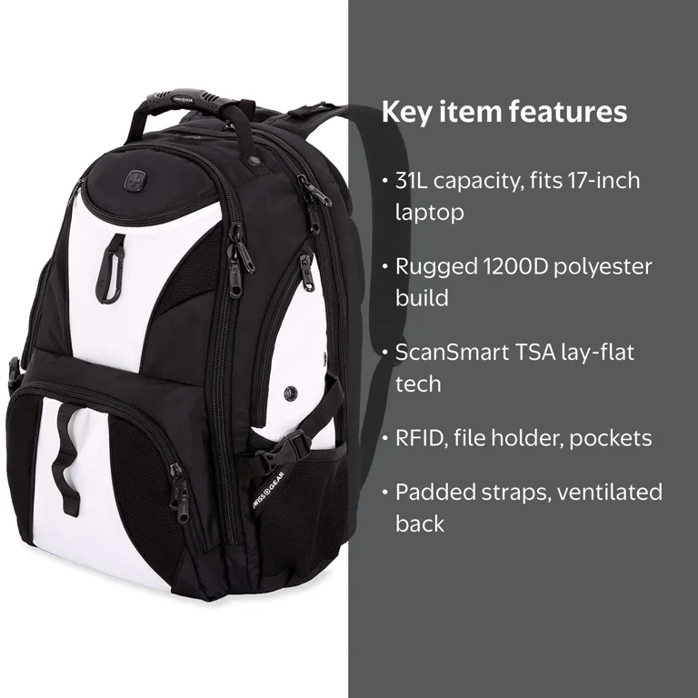 1900 scansmart laptop backpack Swissgear The lined organizer panel to organize pens SwissGear 1900 Scansmart TSA 17