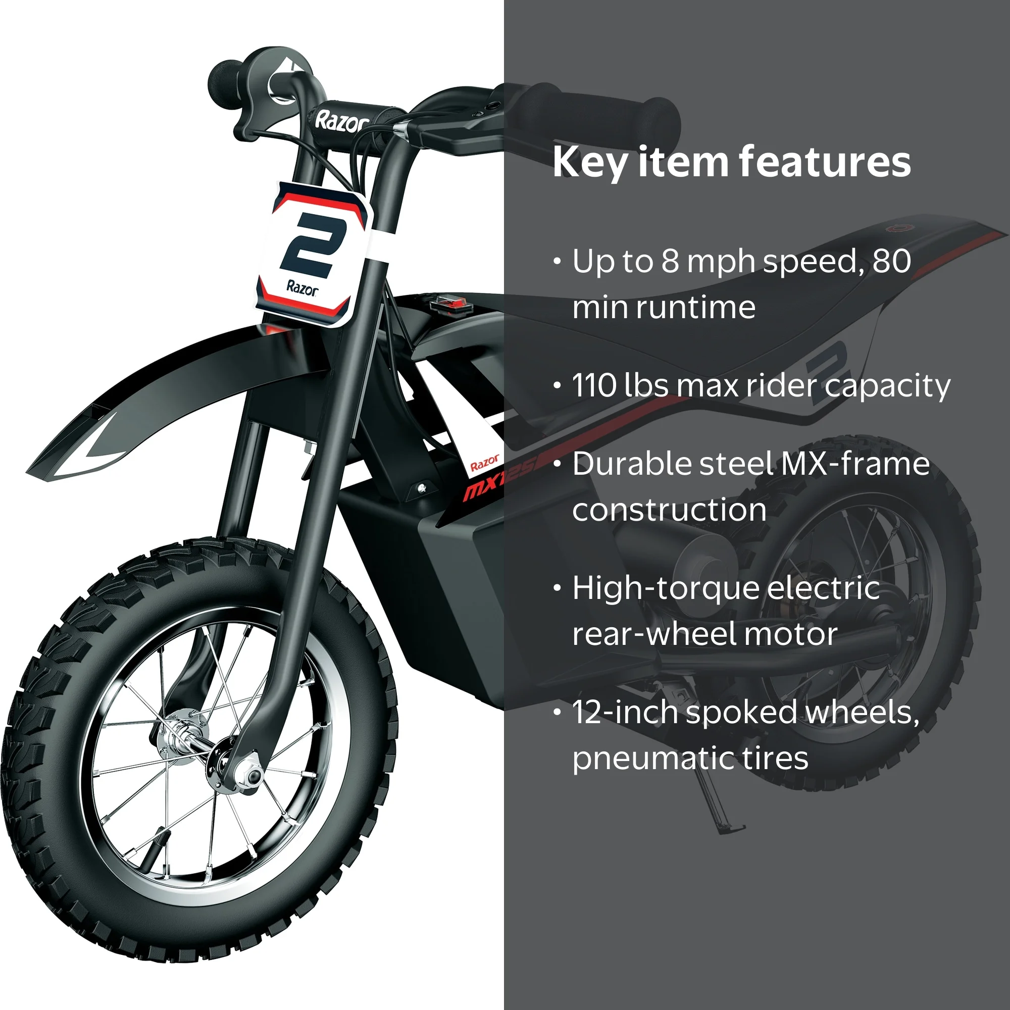 Razor MX125 Mini Electric-Powered Dirt Bike for Teens, Motocross