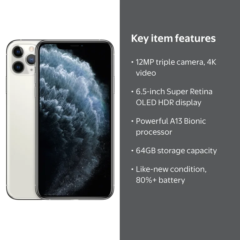 Apple, iPhone 11 Pro Max, 64GB, Carrier Unlocked, Silver