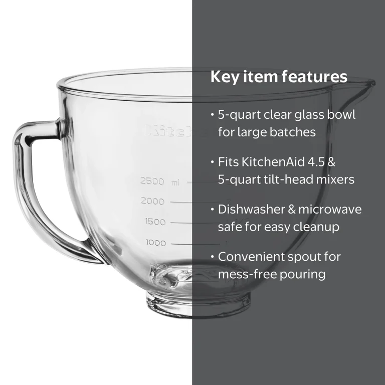 KitchenAid 5-Quart Tilt-Head Glass Bowl with Measurement Markings