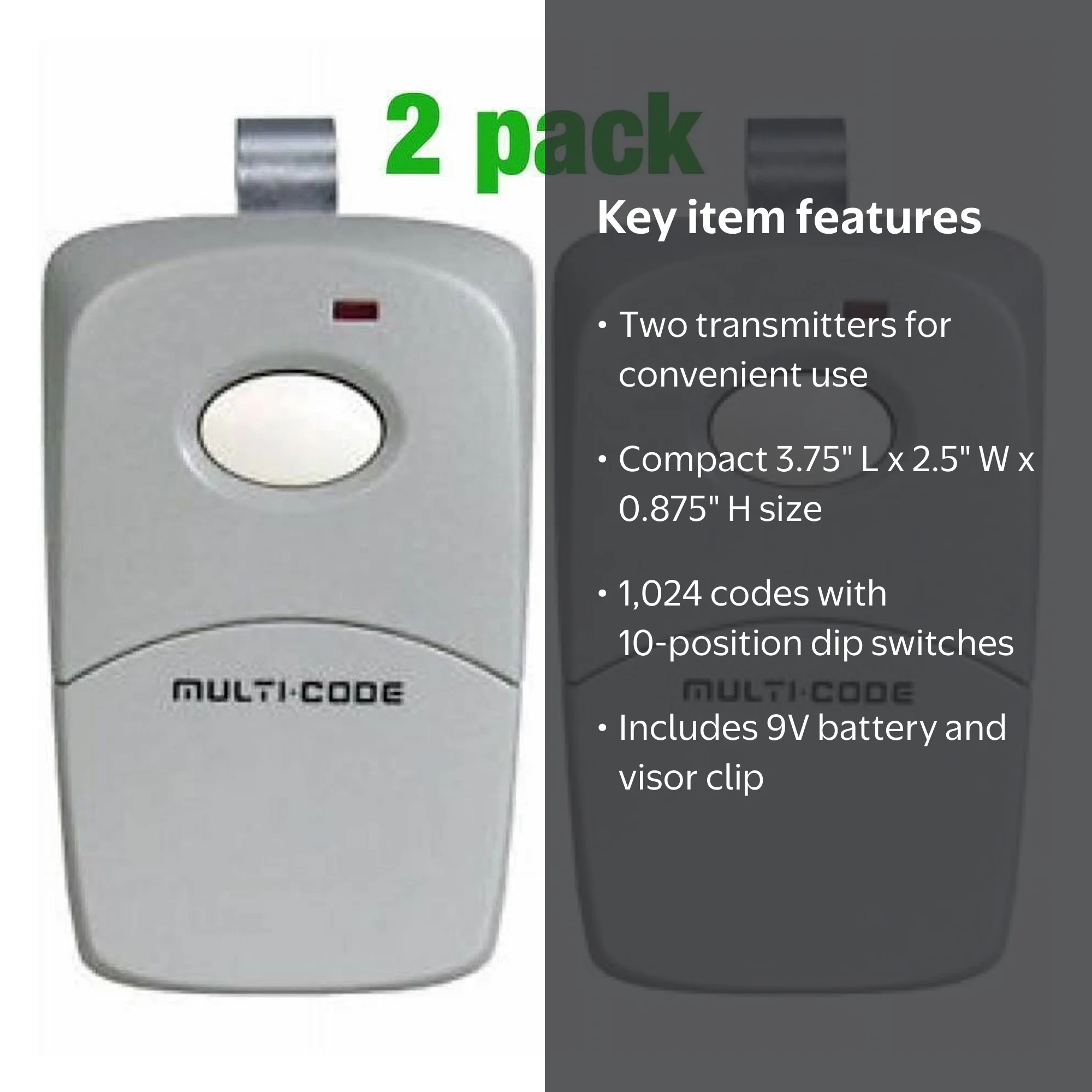 Linear 3089 Multicode Remote Transmitter 2 Pack for Gate & Garage
