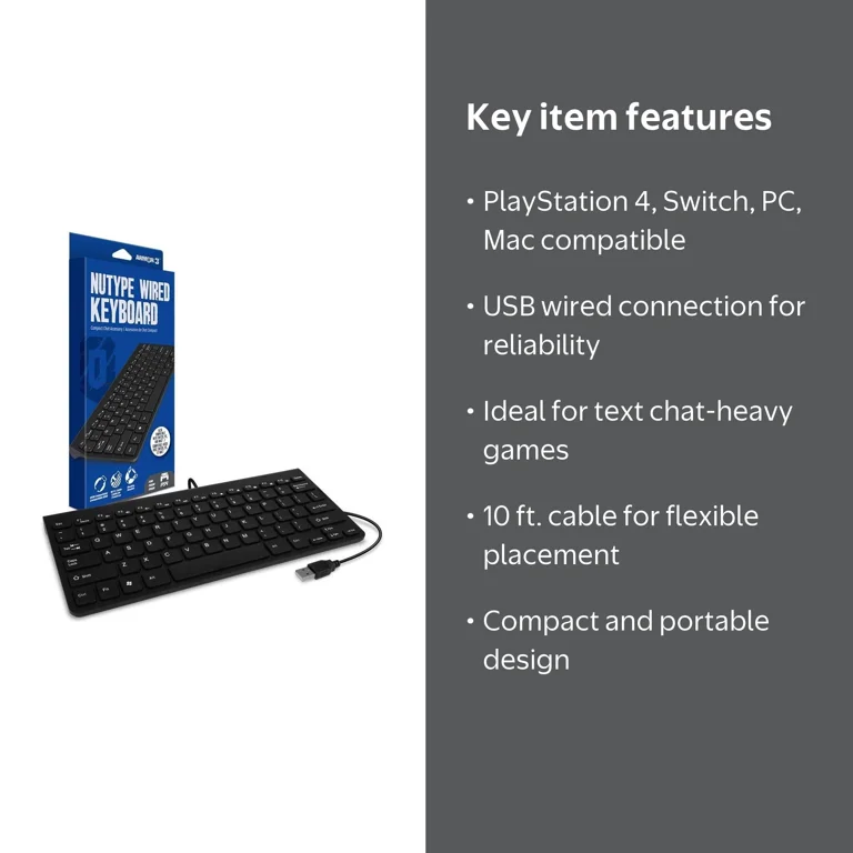 Armor3 Gaming NuType Wired Keyboard Compatible for PS4, Nintendo