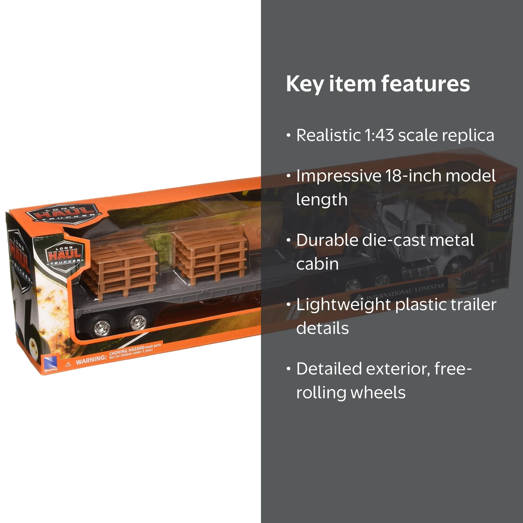 New Ray Toys - Semi Truck Model, International Lonestar Flatbed