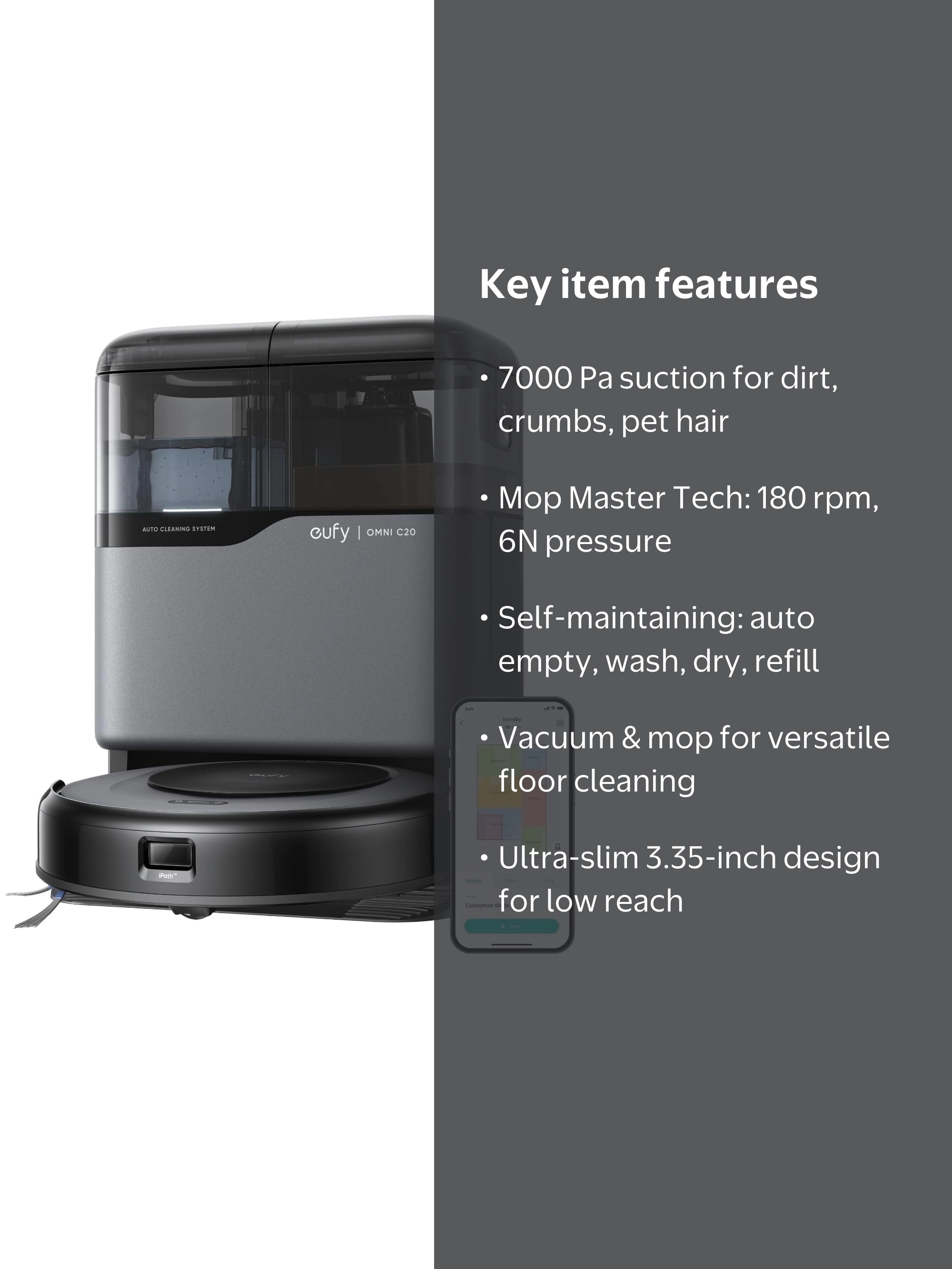 eufy Robot Vacuum Omni C20, 7,000 Pa Suction, Vacuum and Mop Combo