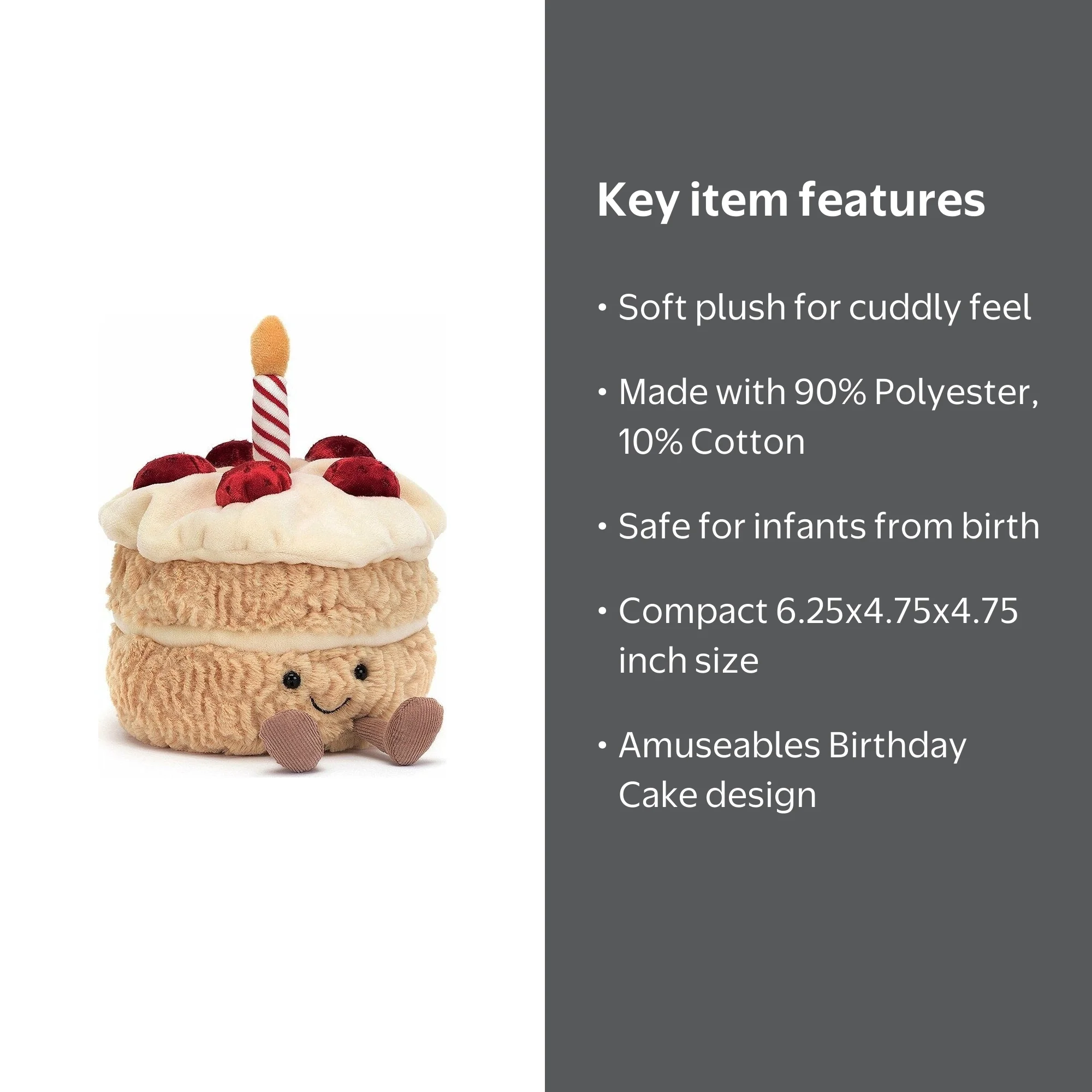 Jellycat, Amuseables Birthday Cake Stuffed Toy, 6 inches, Plush