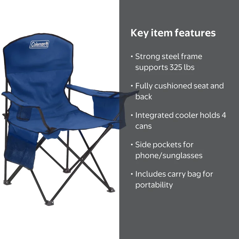 Coleman Portable Camping Chair with Cooler, Cushioned Seat, Side