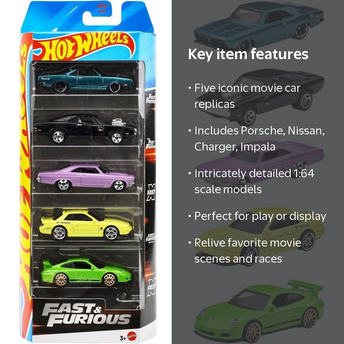Hot Wheels, Fast and Furious 5 Pack, 1:64 Scale, Diecast Vehicles