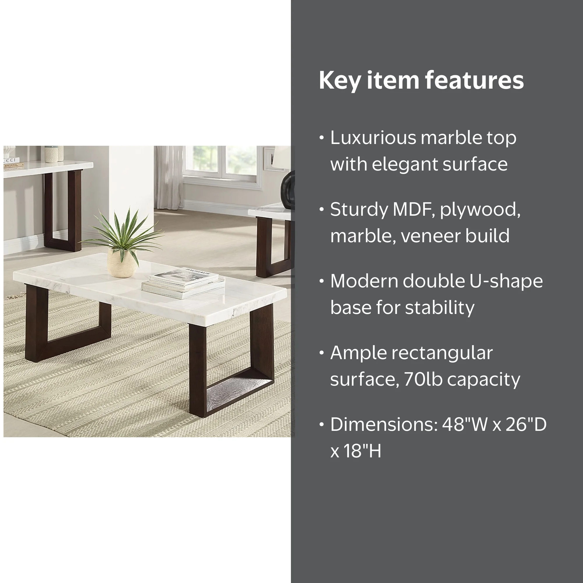 Acme Edwyn Coffee Table w/Natrual Marble Top Natural Marble Top