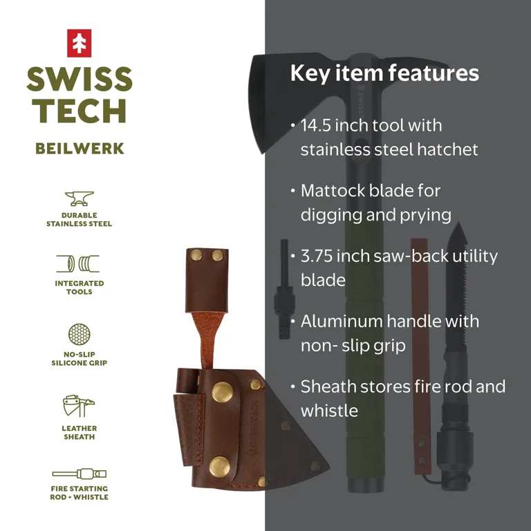 Swiss Tech Multi-Tool Hatchet with Pocket Knife, No-Slip Silicone