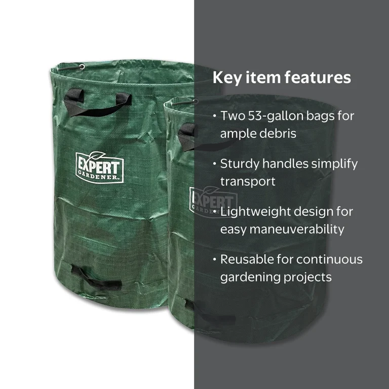 Expert Gardener 53 Gallon Green Leaf Bags 2 Pack Waterproof