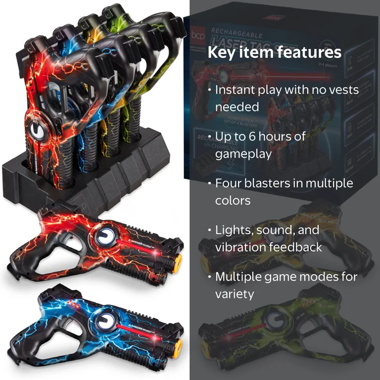 Best Choice Products Rechargeable Laser Tag Set, 4 Blasters