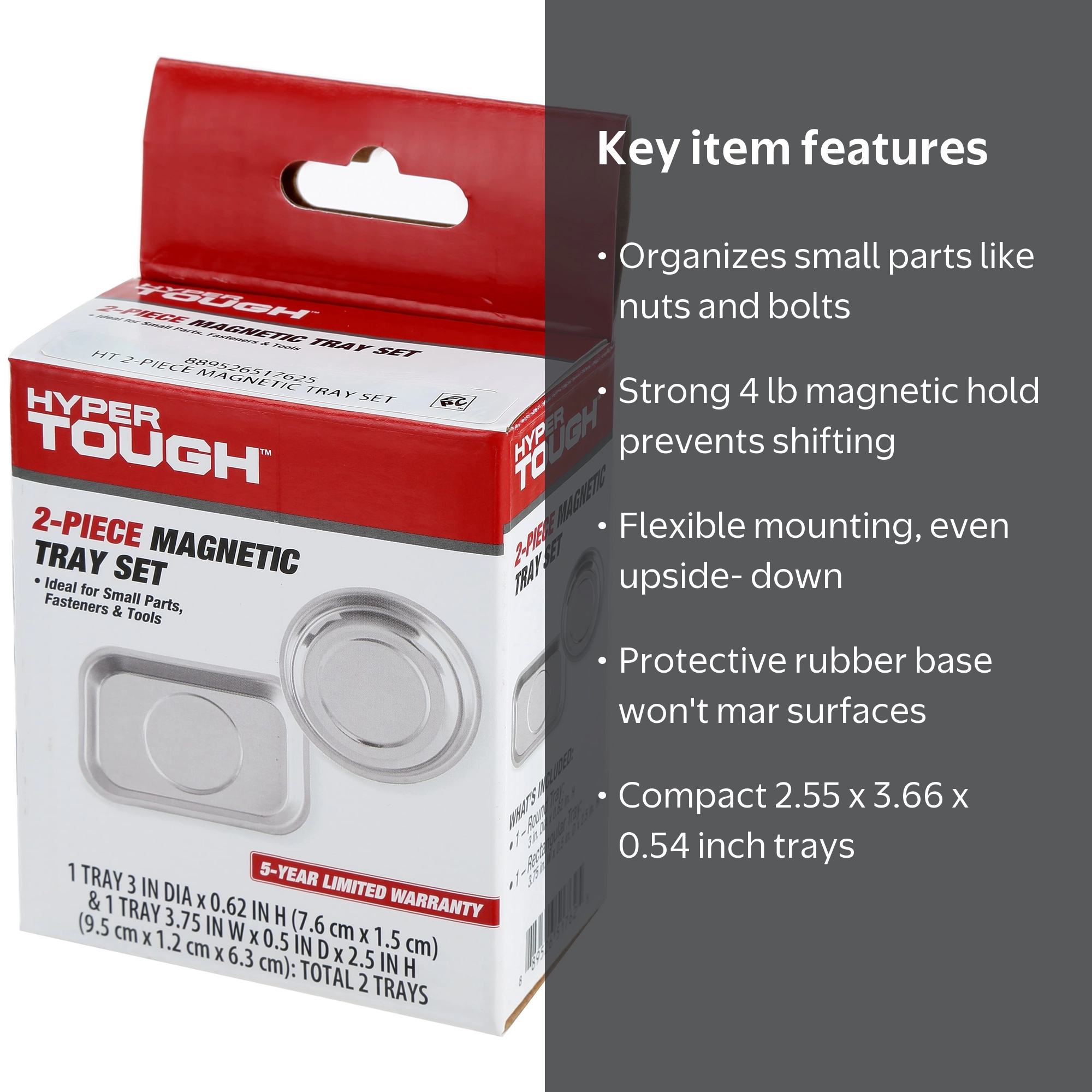 Hyper Tough Magnetic Tray Set, 2-Piece, New, 2.55 in x 3.66 in x