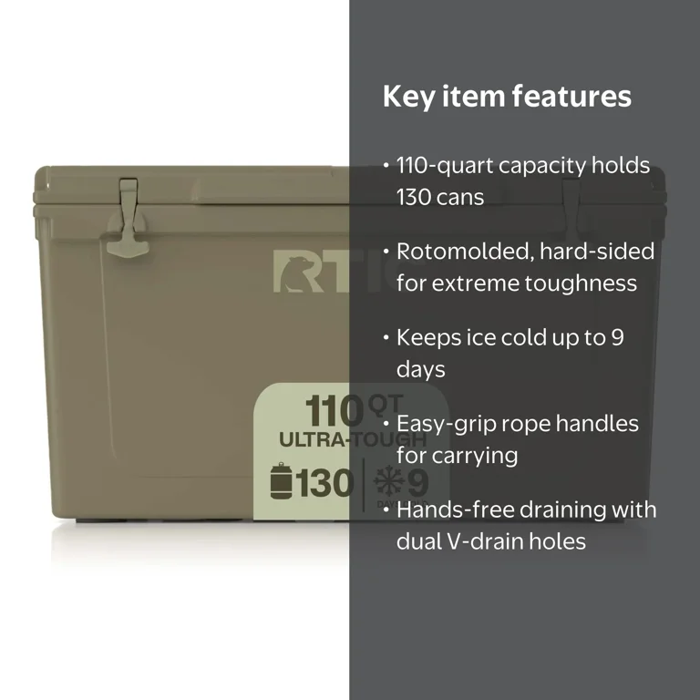 RTIC, Cooler, 110 QT Ultra-Tough Rotomolded Ice Chest, Holds 130