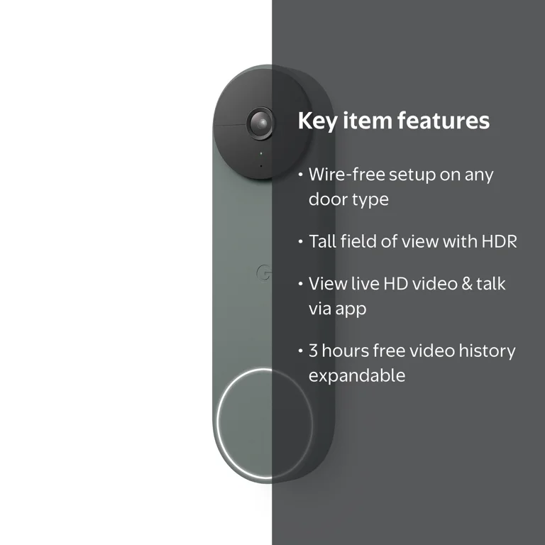 Google Nest, Doorbell (Battery), Green, HD Video, Wireless
