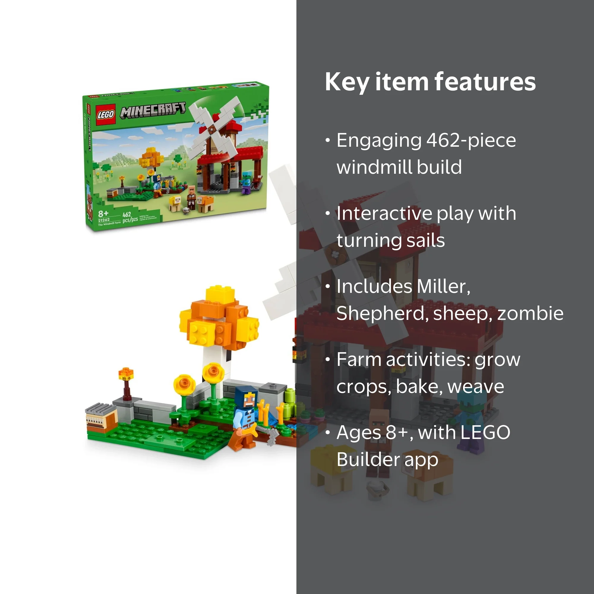 LEGO Minecraft The Windmill Farm Building Set, Zombie Theme, Ages