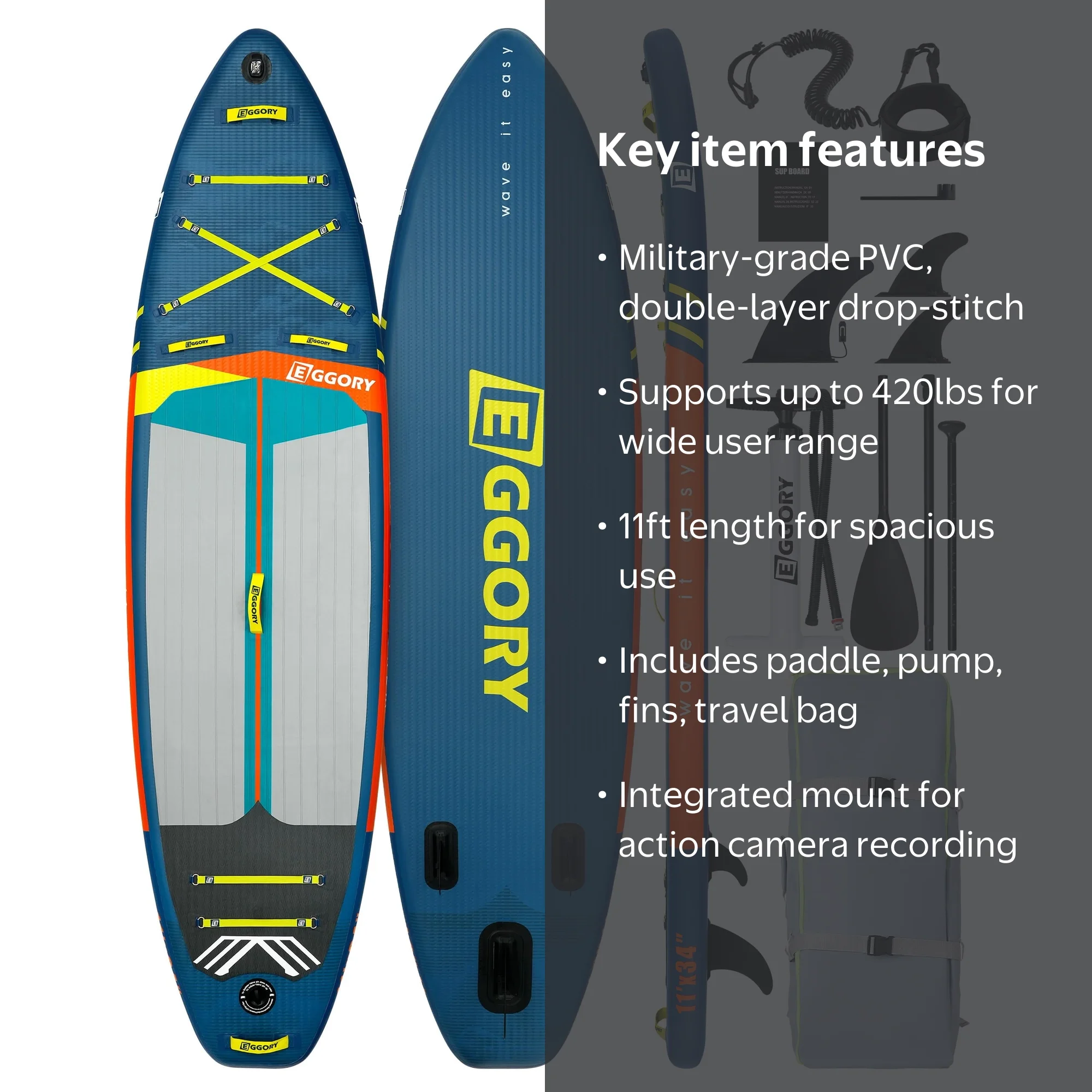 EGGORY 11ft Inflatable Paddle Board, Durable PVC, SUP Accessories